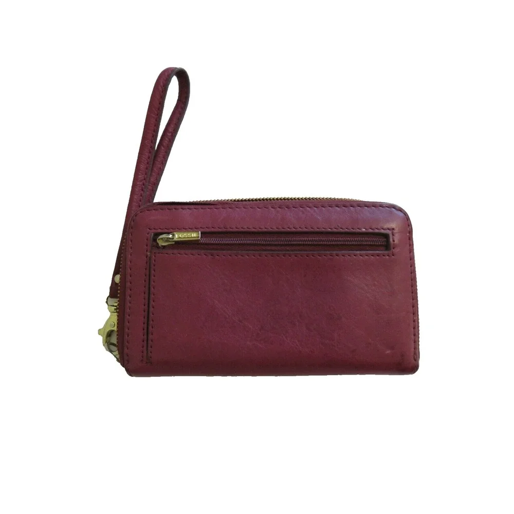 Fossil Wristlet Fuchsia Leather Clutch‎ Bag 6.5